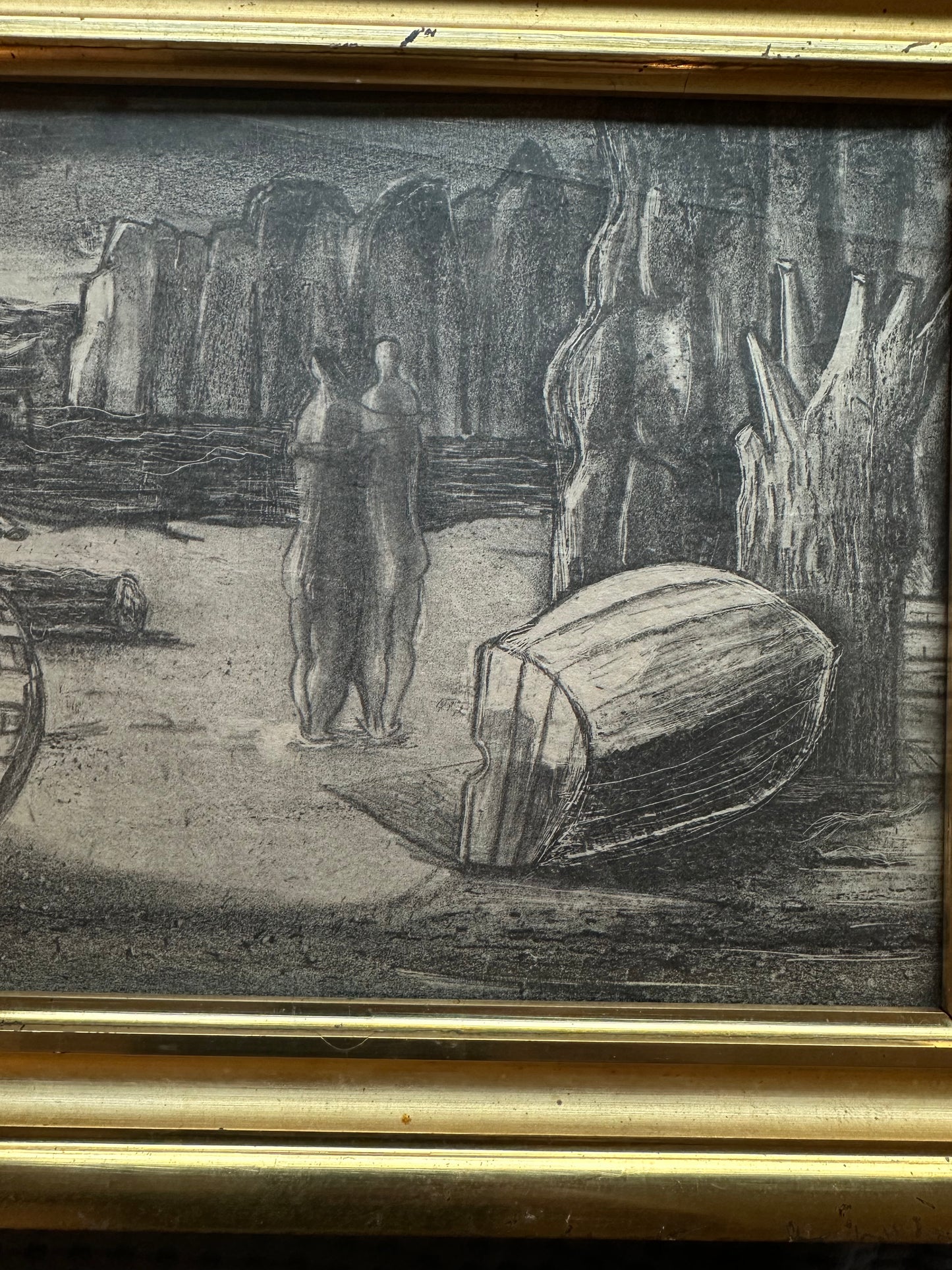 Jack Hammack (1925-1990) original etching, 19th century gilt frame