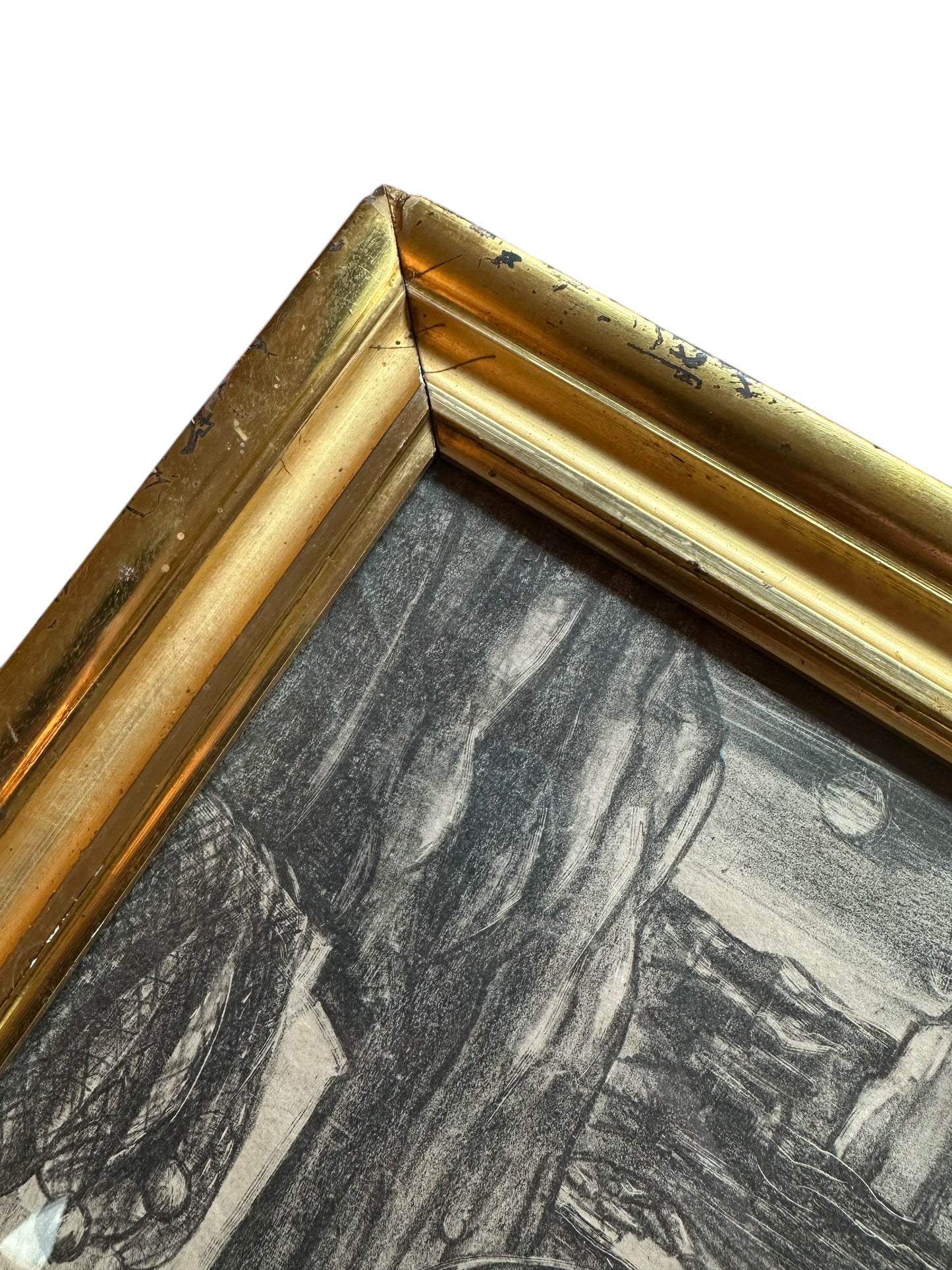 Jack Hammack (1925-1990) original etching, 19th century gilt frame