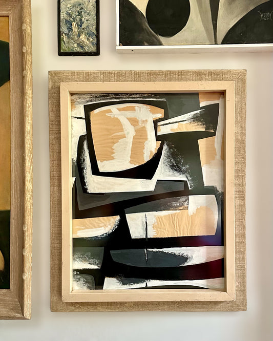 1950s Abstract Paint on Paper, Anita Johnson, Vintage Modernist Wood Frame