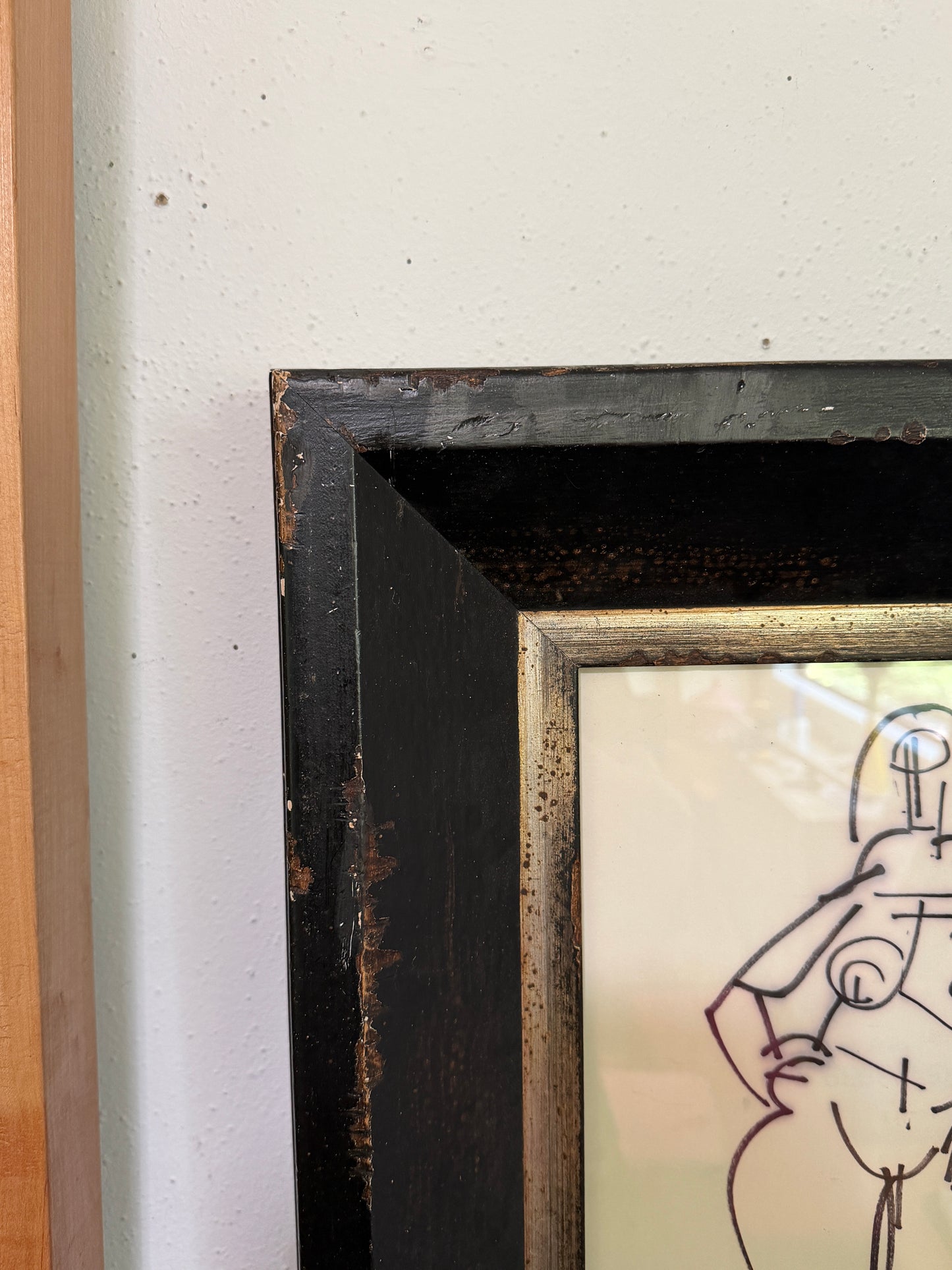 Mid 20th Century Abstract Figure Line Drawing, Herald Mesibov, Chunky Italian Frame #1