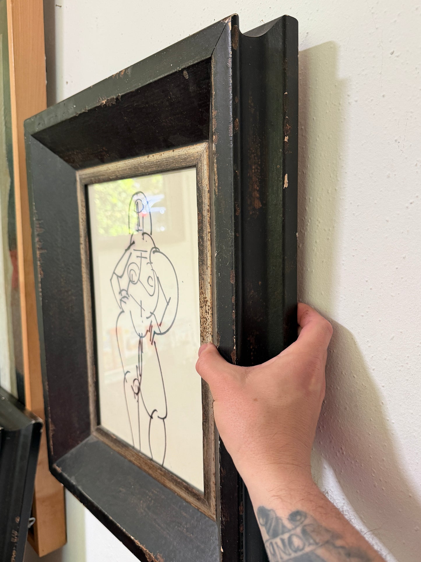 Mid 20th Century Abstract Figure Line Drawing, Harold Mesibov, Chunky Italian Frame #2