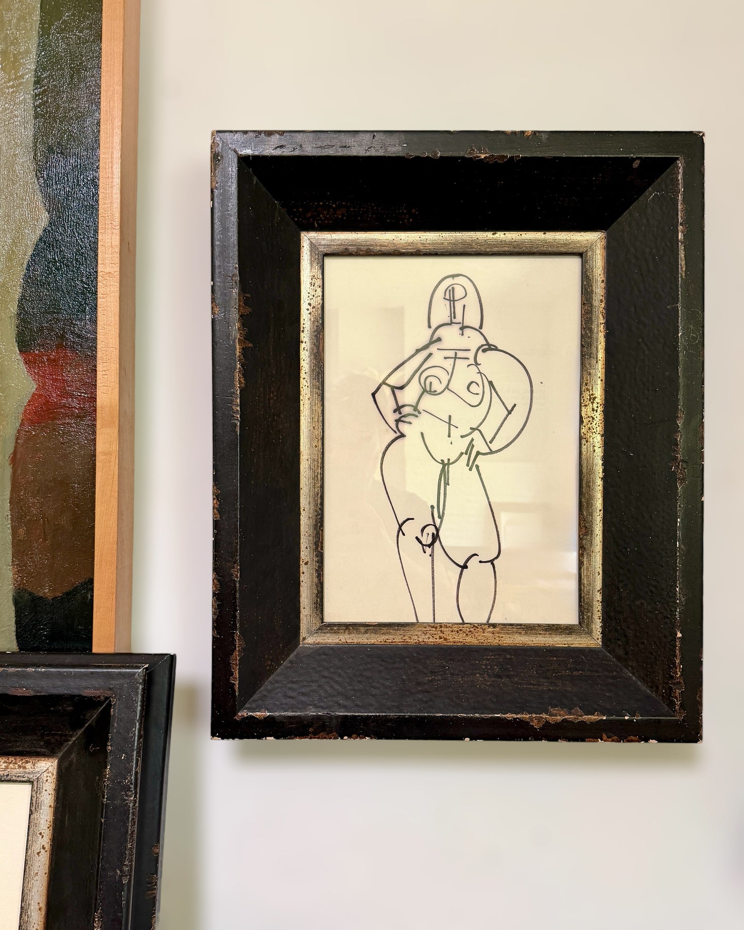 Mid 20th Century Abstract Figure Line Drawing, Harold Mesibov, Chunky Italian Frame #2